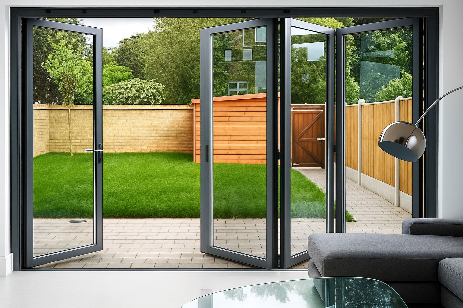 Cửa nhôm xếp trượt kết hợp mở quay hiện đại