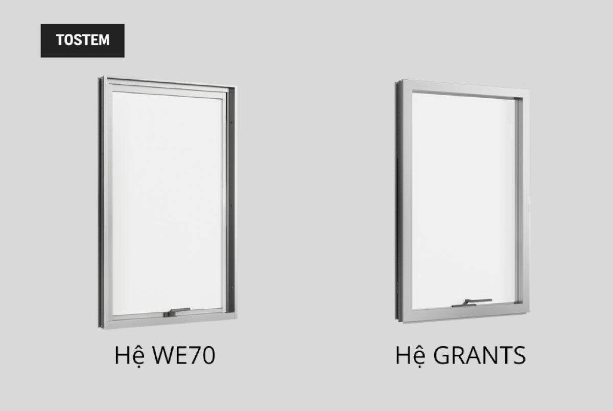 Mẫu cửa sổ mở hất hệ WE70 và hệ GRANTS của TOSTEM