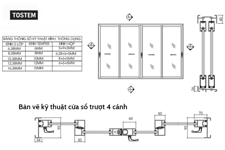 12 chi tiết cấu tạo cửa đi xếp trượt và bản vẽ kỹ thuật