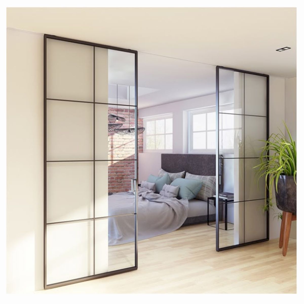 Cửa đi mở trượt 2 cánh 1 ray cho phòng ngủ