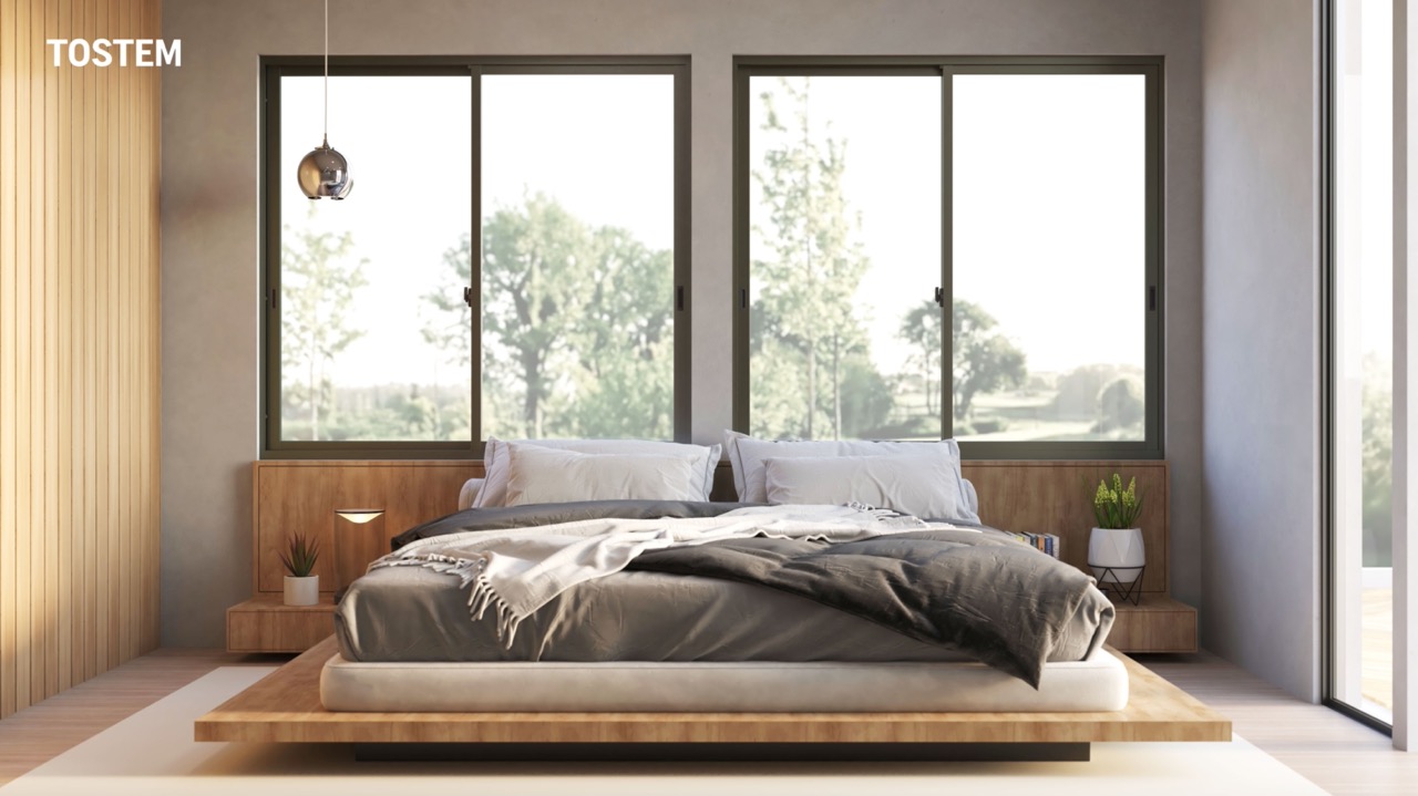 Mẫu cửa sổ nhôm lùa WE Series hiện đại cho phòng ngủ