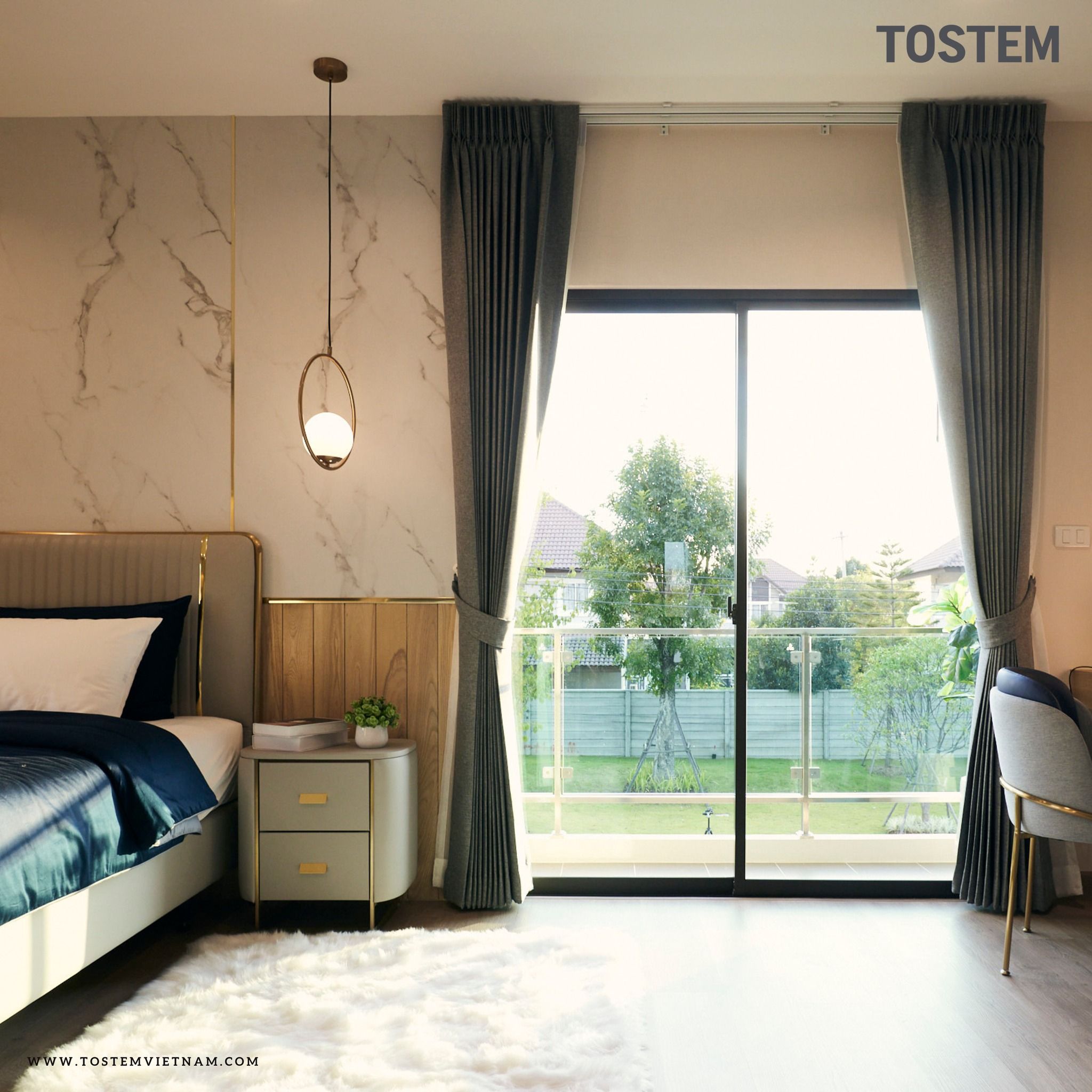 Cửa lùa 2 ray của TOSTEM mở linh hoạt hai chiều – tăng hiệu quả thông gió và kết nối không gian.