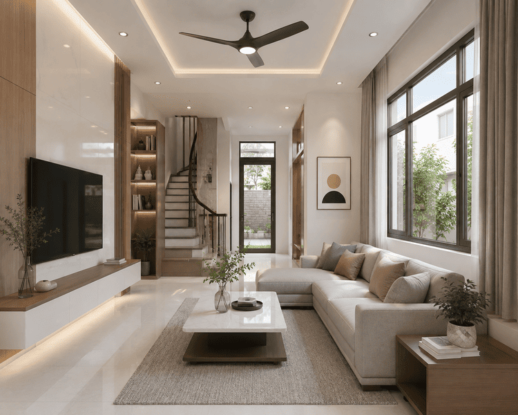 Phòng khách nên được bố trí cửa sổ để hút ánh sáng tự nhiên vào nhà, tăng thêm vượng khí