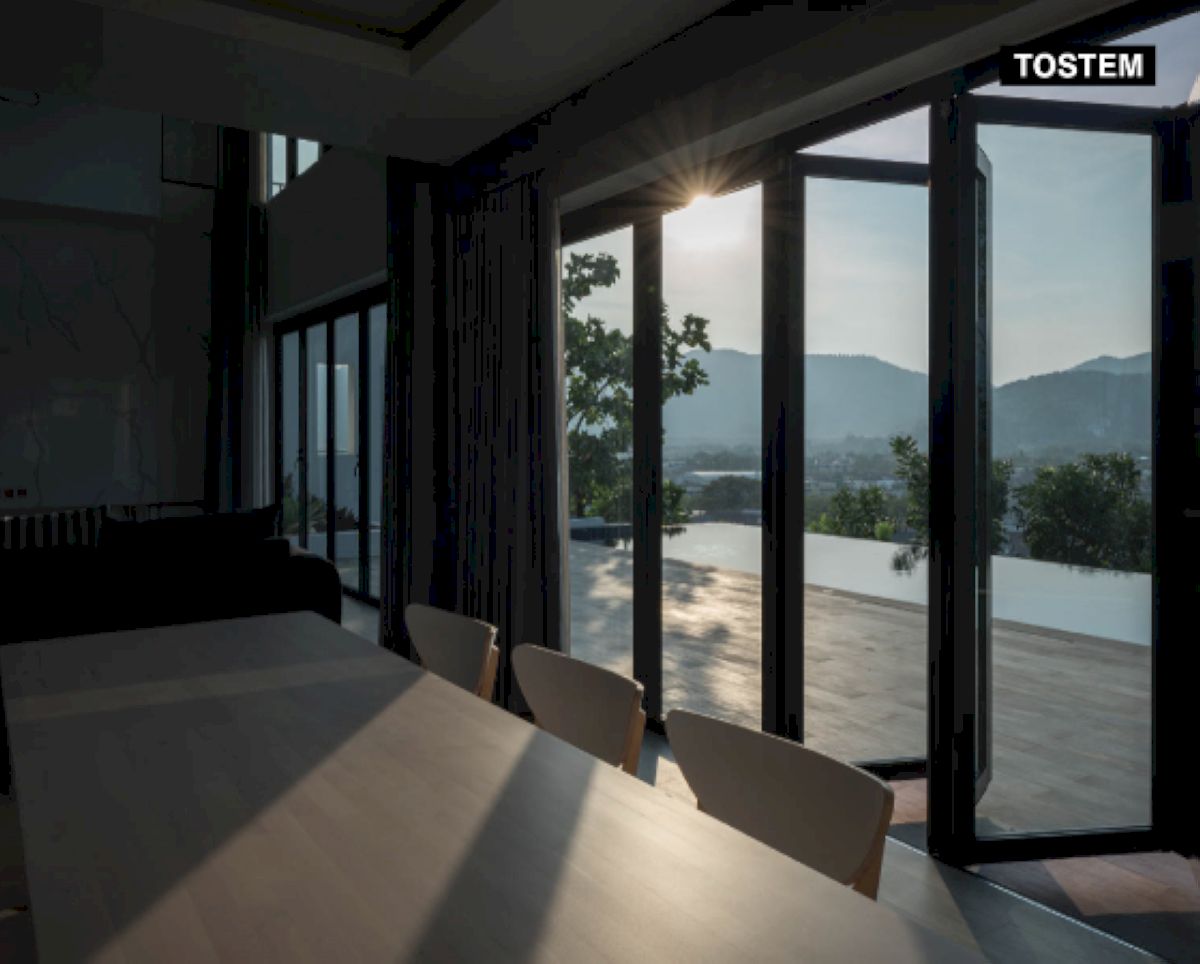 Cửa xếp trượt 6 cánh TOSTEM đẹp, hiện đại cho phòng khách