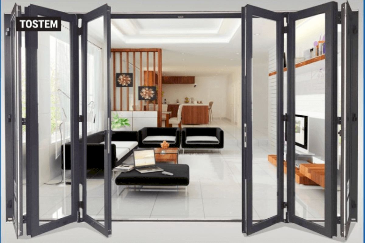 Cửa đi xếp trượt 6 cánh phòng khách thiết kế hiện đại, nâng tầm thẩm mỹ