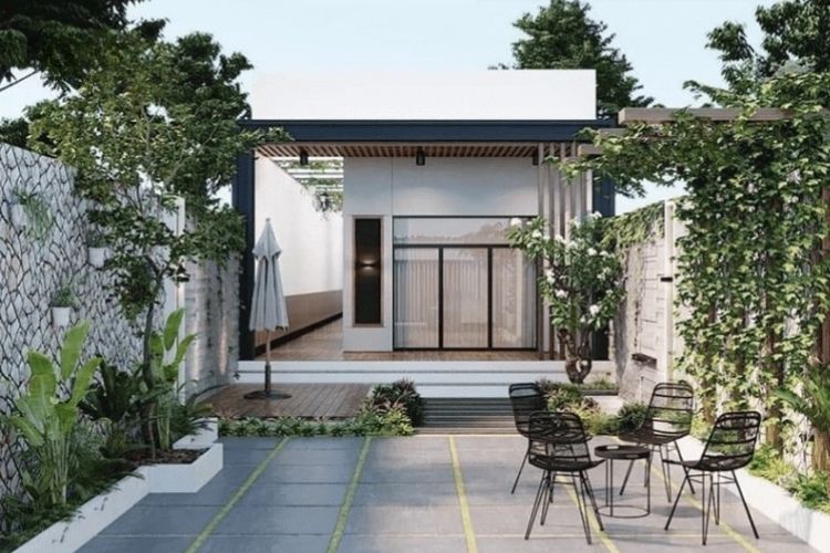 Mẫu nhà mái bằng 1 tầng hiện đại với không gian cây xanh gần gũi với thiên nhiên