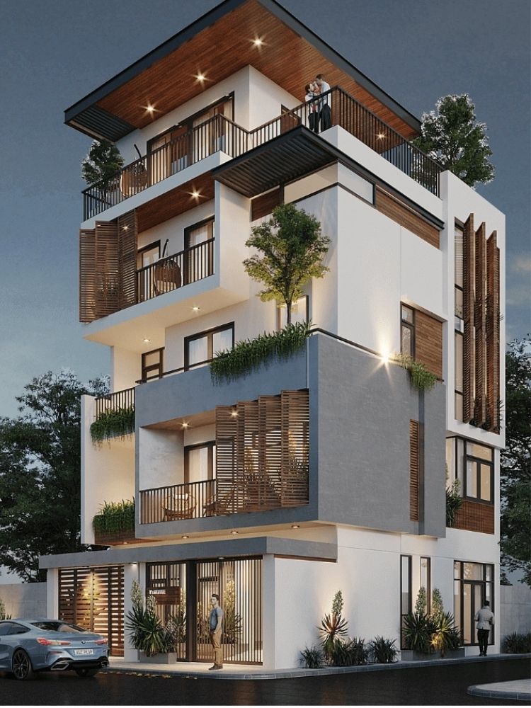 Biệt thự hiện đại 5 tầng sang trọng với hệ cửa nhôm kính