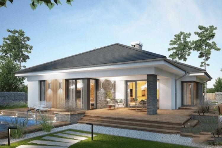 Biệt thự hiện đại 1 tầng sở hữu không gian thông thoáng với hệ cửa nhôm kính