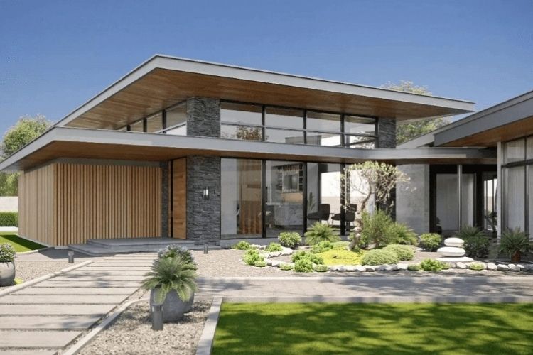 Biệt thự hiện đại 1 tầng với khu vực sân vườn rộng rãi