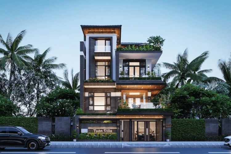 Biệt thự hiện đại 4 tầng với hệ cửa nhôm kính mang đến không gian đẳng cấp