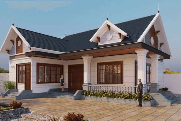 Thiết kế nhà chữ L đơn giản với khoảng sân rộng rãi