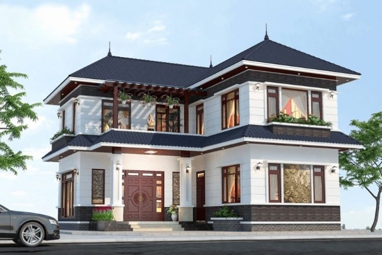 Mẫu nhà ống 2 tầng hình chữ L độc đáo