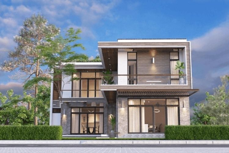 Mẫu nhà đẹp hình chữ L với hệ cửa nhôm kính cao cấp