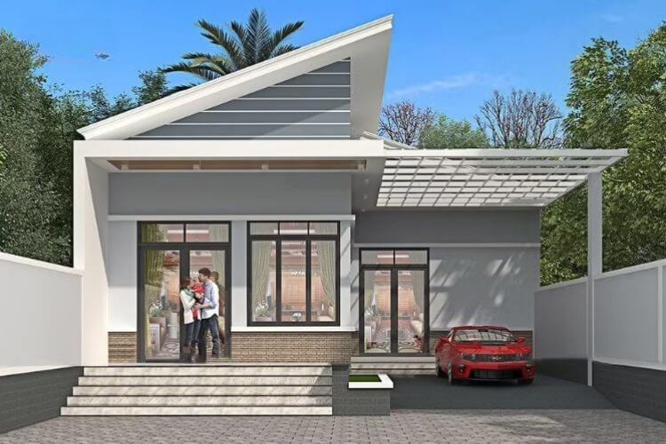 Mẫu nhà chữ L mái lệch đẹp