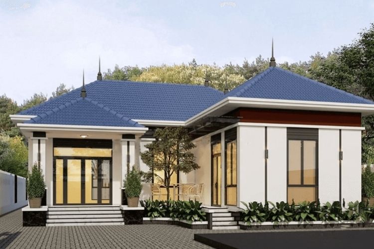 Mẫu nhà cấp 4 mái Nhật thiết kế hình chữ L đơn giản