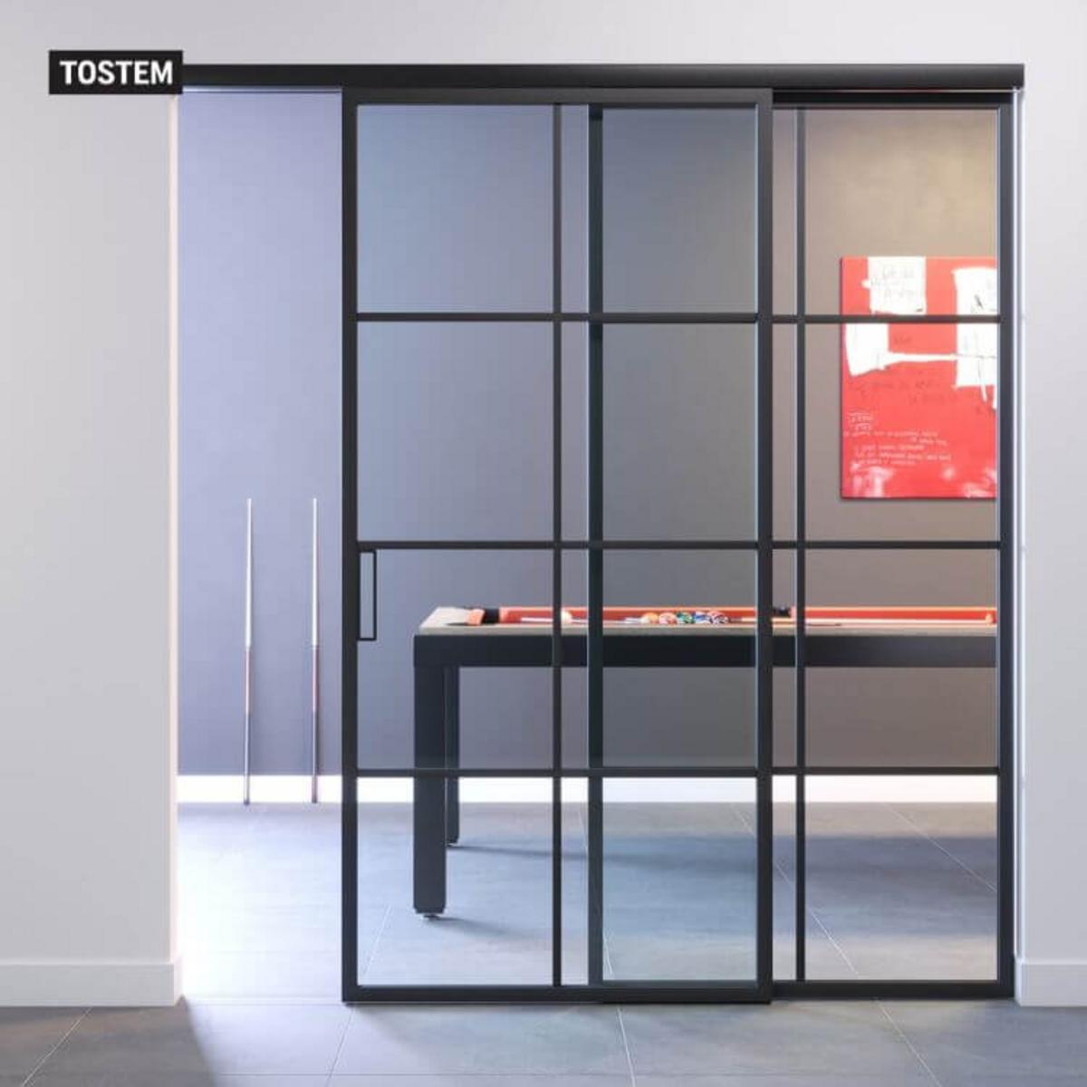 Vách ngăn nhôm kính cửa lùa TOSTEM có bảng màu trung tính, lắp đặt đa dạng không gian.