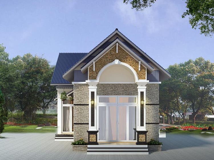 Mẫu nhà cấp 4 giá rẻ 300 triệu 40m2 sử dụng cửa lùa nhôm kính, tạo cảm giác rộng thoáng