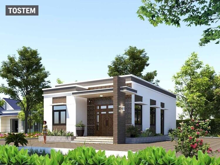 Mẫu nhà mái bằng với thiết kế vuông vức, đơn giản