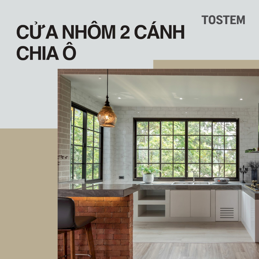 Mẫu cửa nhôm 2 cánh chia ô: Giải pháp an toàn, bền đẹp