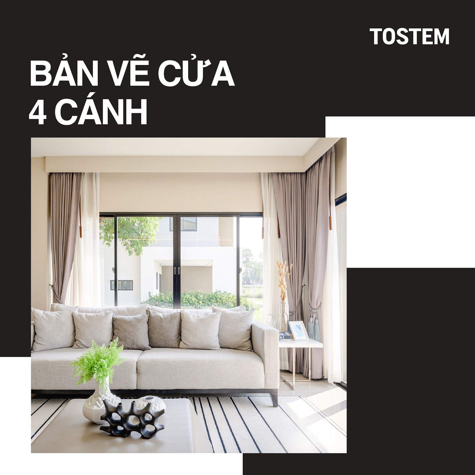 Tham khảo các mẫu bản vẽ cửa 4 cánh phổ biến