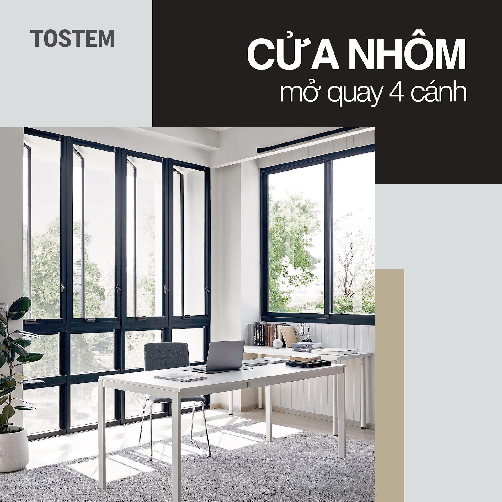 20 mẫu cửa nhôm mở quay 4 cánh: Giải pháp mở rộng không gian sống