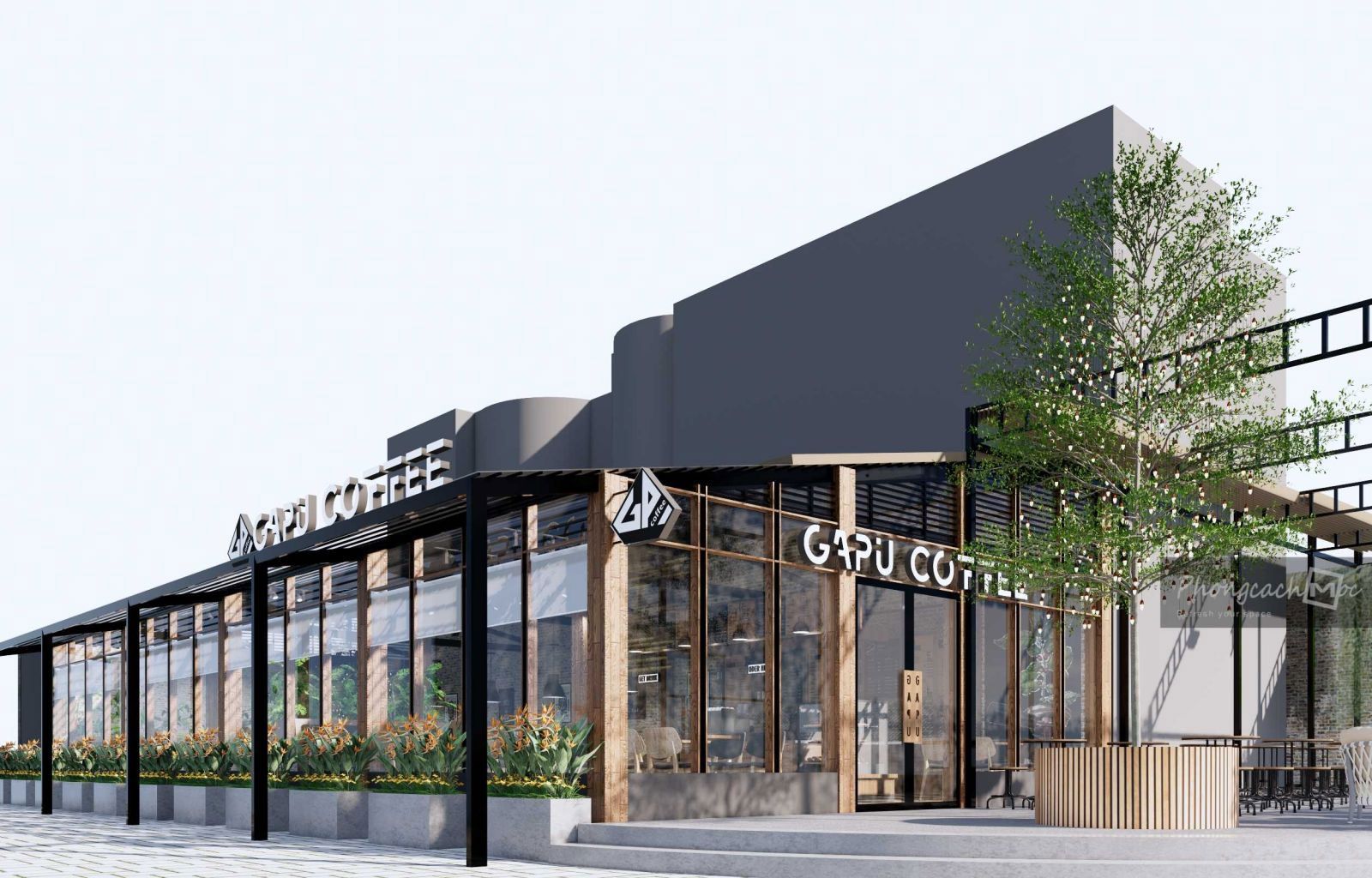 Quán cà phê với thiết kế khung nhôm kính toàn phần độc đáo.