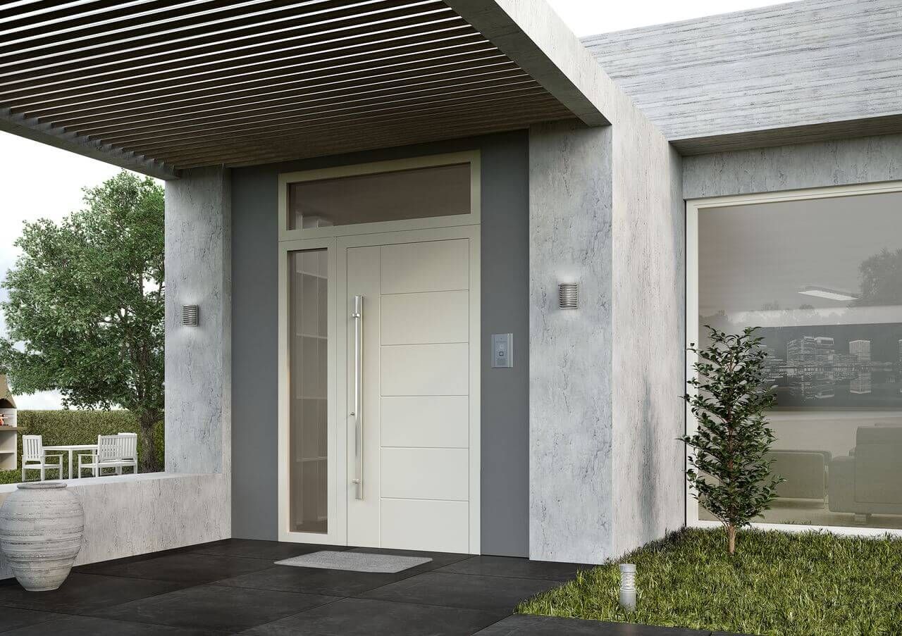 Cửa chính 1 cánh màu trắng kết hợp ô kính cố định