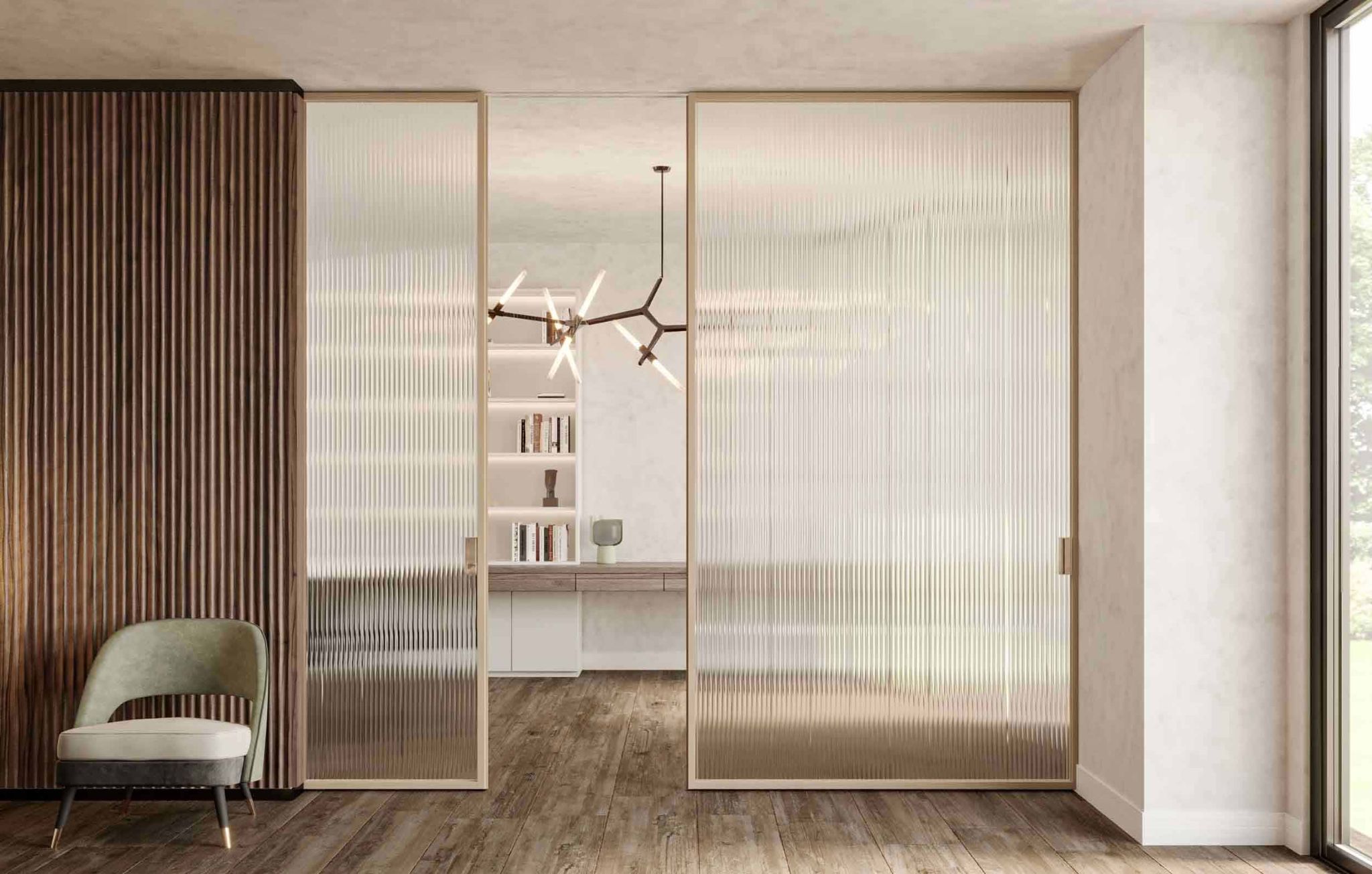 Cửa nhôm kính đục kiểu mở trượt 2 cánh hiện đại