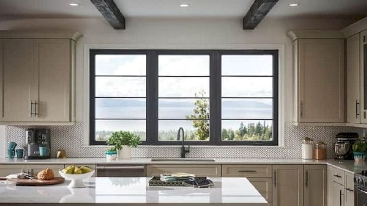 Mẫu cửa sổ chia ô ngang màu xám sang trọng