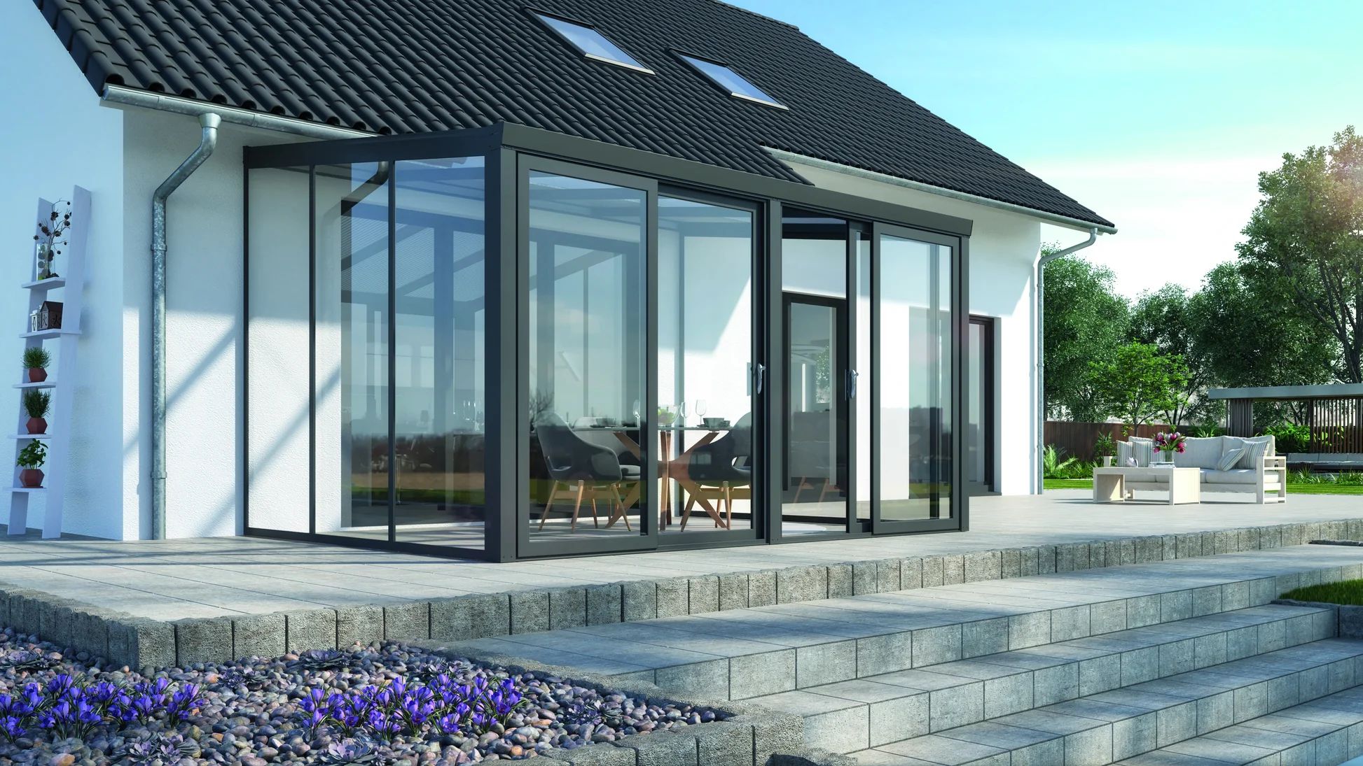 Cửa chính nhôm kính được cấu tạo từ ba phần chính là khung nhôm, mặt kính và hệ phụ kiện