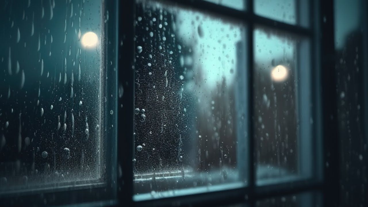 Nước nhỏ giọt, đọng giọt nhỏ trên bề mặt kính cửa nhôm bên ngoài