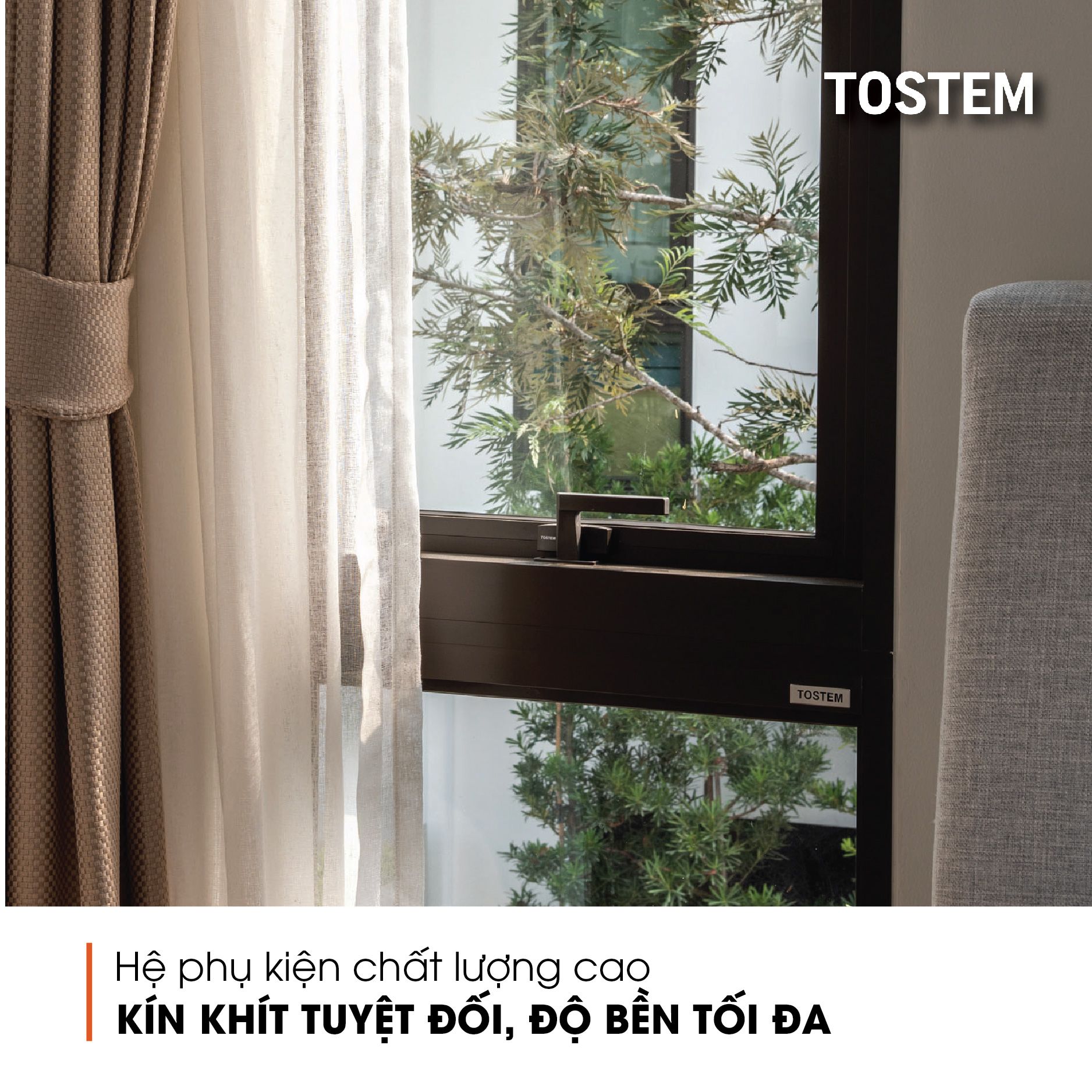 TOSTEM sử dụng hệ phụ kiện đồng bộ cao cấp, đảm bảo chất lượng, độ bền và an toàn khi sử dụng.
