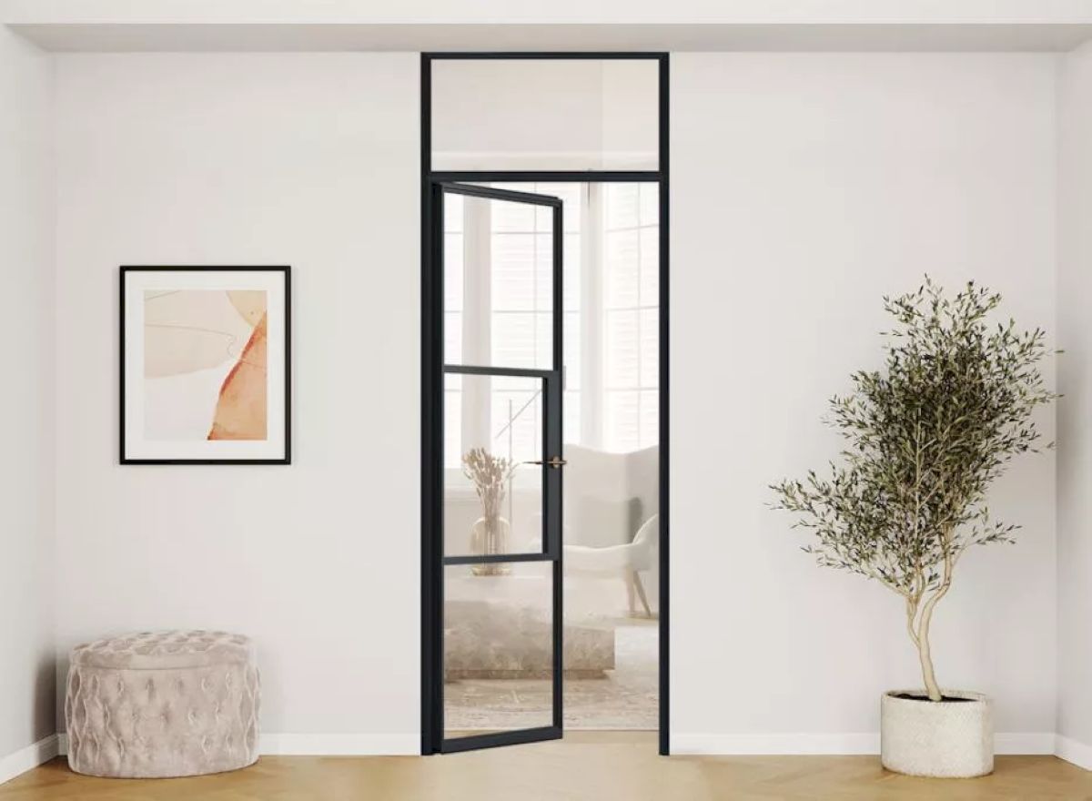 Mẫu cửa nhôm 1 cánh chia ô màu đen tinh tế