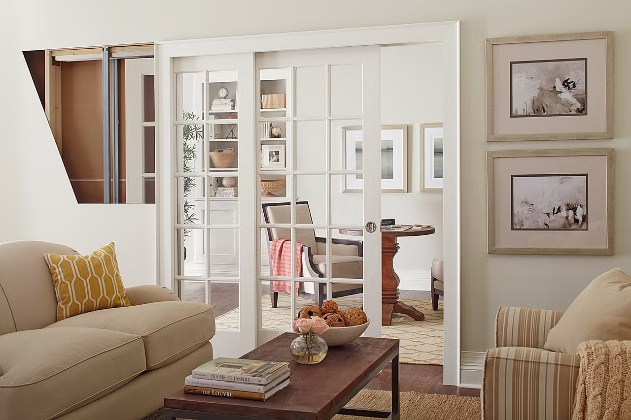 Cửa nhôm 1 cánh chia ô tạo nên một cấu trúc cân đối cho không gian