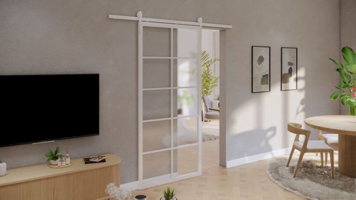 Cửa nhôm 1 cánh chia ô dạng mở lùa tăng nét đẹp thẩm mỹ cho phòng khách