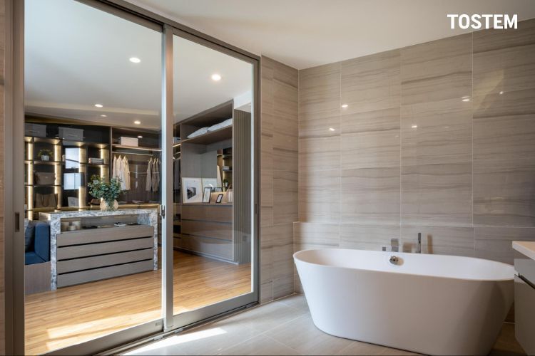 Kích thước cửa lùa nhôm nhà vệ sinh lớn, cao cấp chuẩn phong thủy