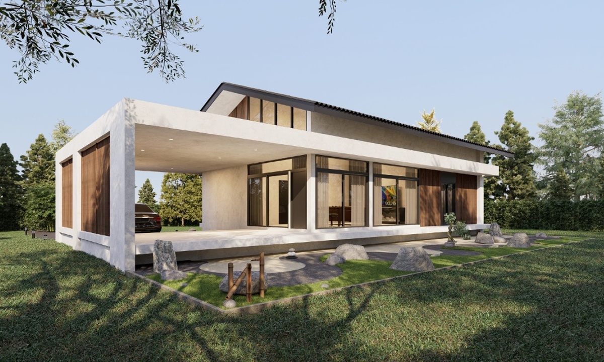 Biệt thự 1 tầng kiểu Châu Âu mái Nhật sử dụng vật liệu cao cấp, đảm bảo độ bền và thẩm mỹ