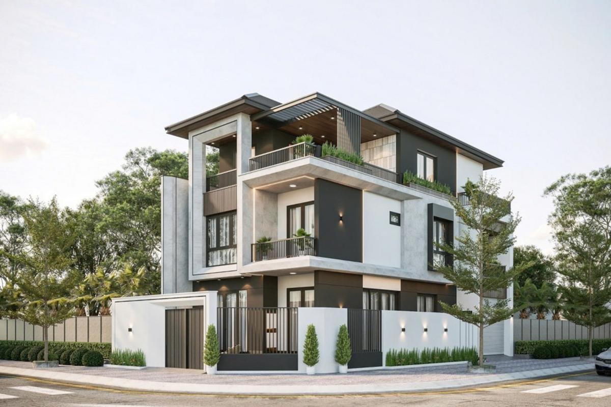 Biệt thự đơn lập phong cách hiện đại giữa góc đường