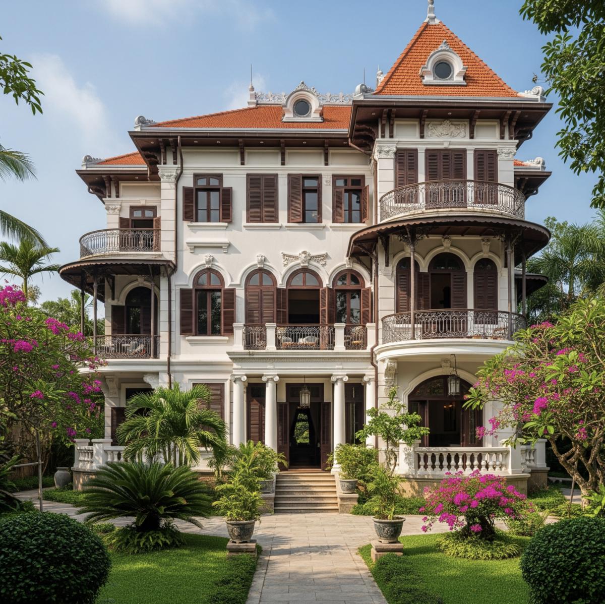 Biệt thự Indochine trắng tinh khôi, đa tầng lộng lẫy. 
