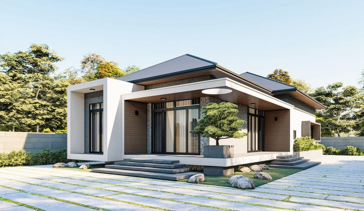 Biệt thự nhà vườn cấp 4 kết hợp cửa nhôm kính 4 cánh tối ưu thông gió và đón sáng tự nhiên