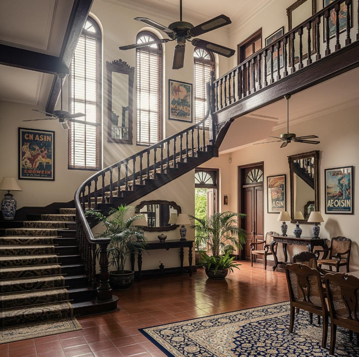 Cầu thang gỗ tạo điểm nhấn nghệ thuật tinh tế.
