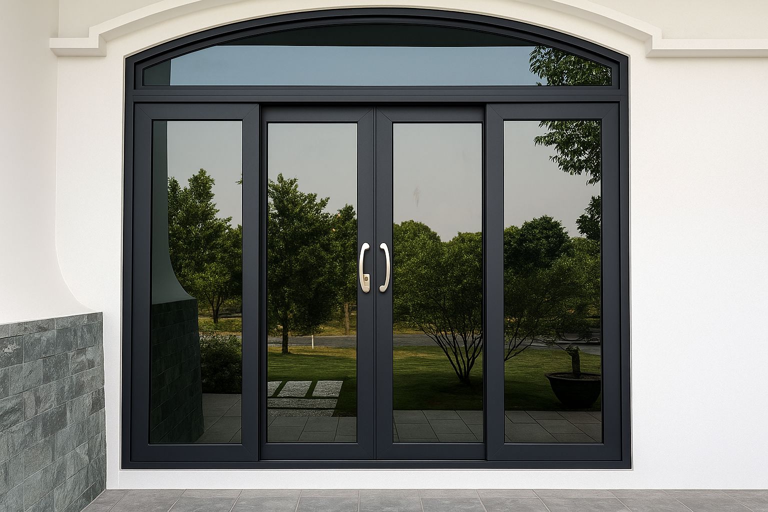 Cửa đi kết hợp vách cố định mang đến nét tinh tế cho căn nhà