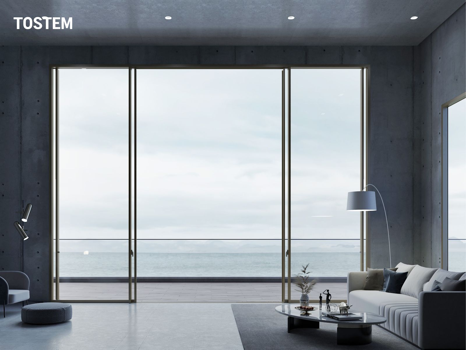 Cửa lùa 4 cánh có khung viền mảnh của TOSTEM giúp mở rộng tầm nhìn