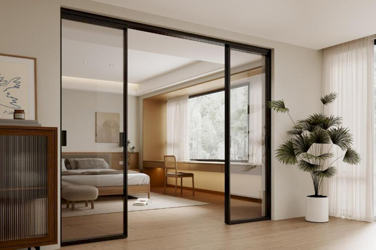 Cửa nhôm lùa 4 cánh ray trên thường được sử dụng trong khu vực nội thất