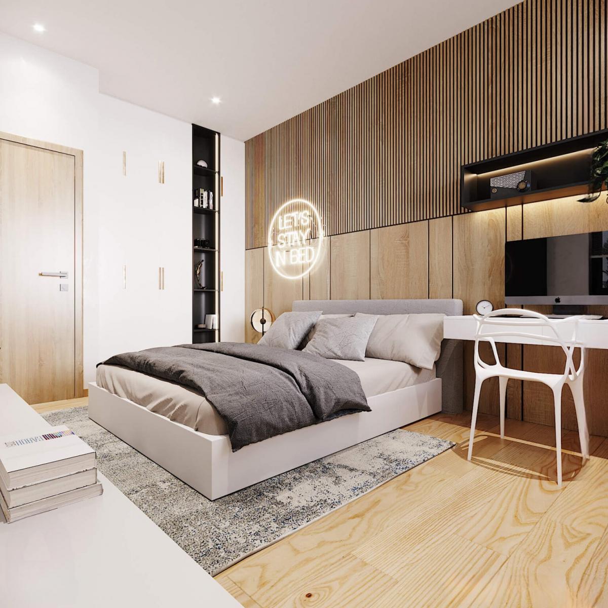 Cửa phòng ngủ được bố trí ở góc