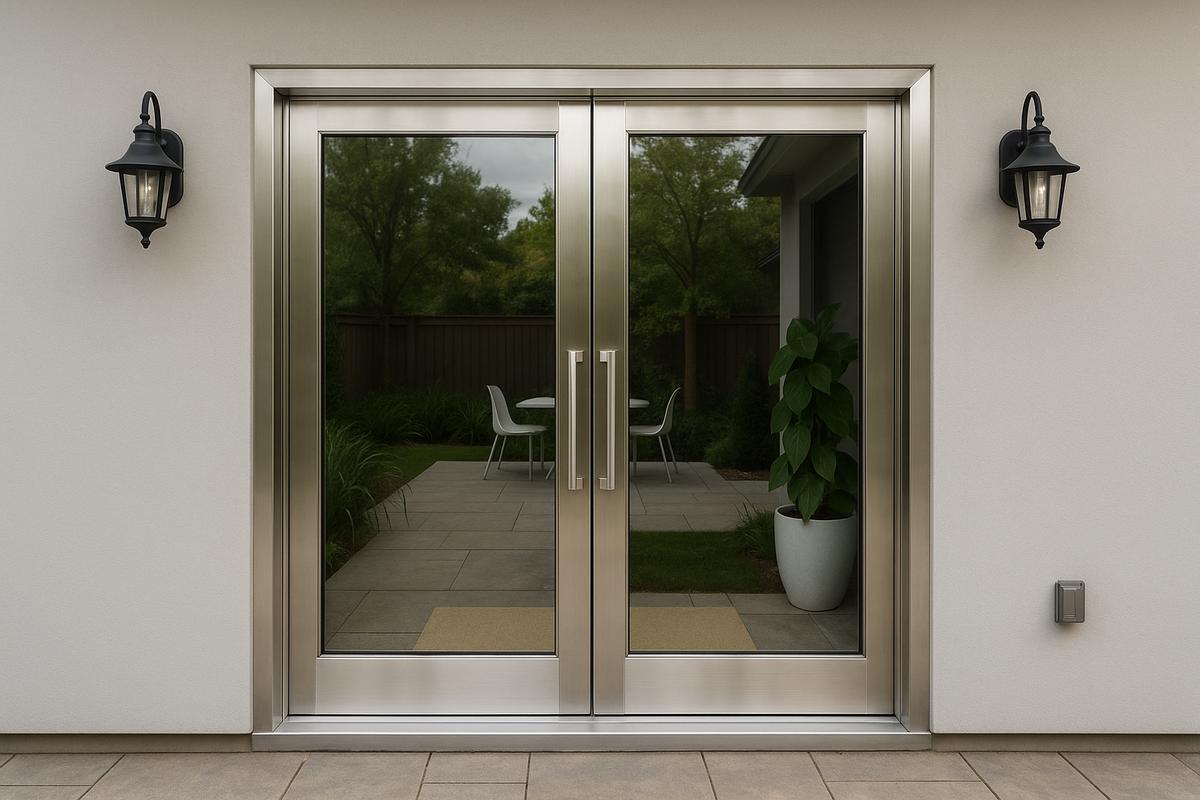 Cửa sau nhà bằng inox được thiết kế với kính cường lực