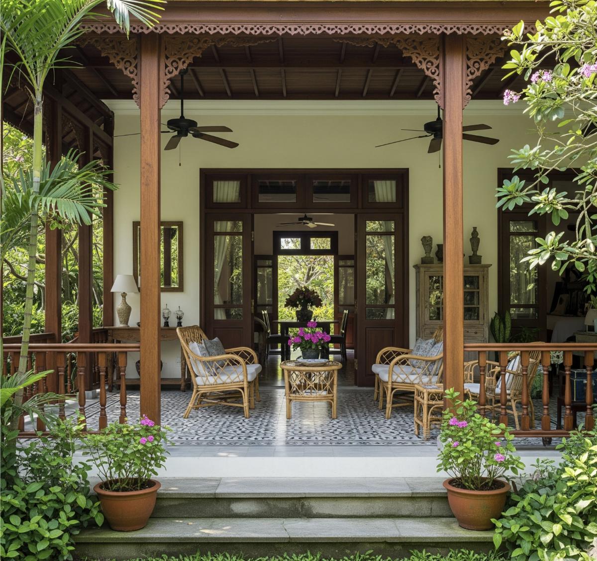 Gạch lát đồng nhất xóa nhòa khoảng cách trong-ngoài.
