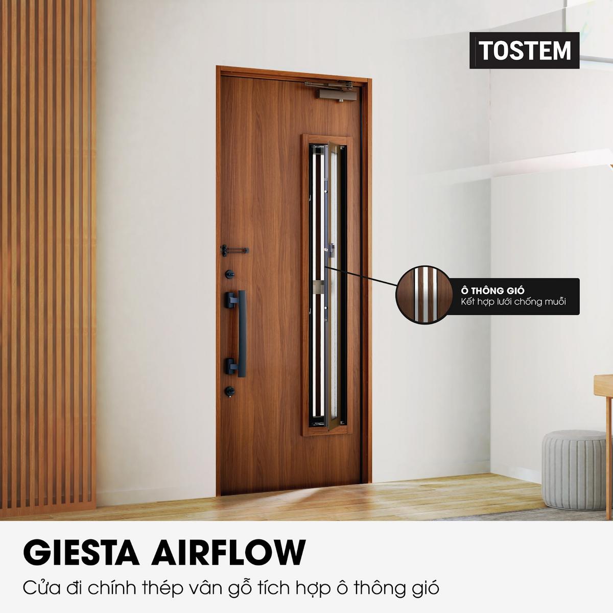 GIESTA AIRFLOW - Cửa đi chính thép vân gỗ tích hợp ô thông gió