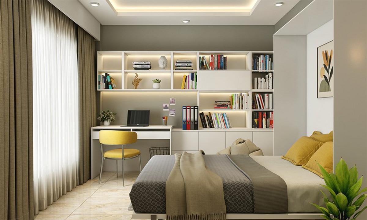 Phòng đọc sách kết hợp với phòng ngủ riêng tư giúp thư giãn trước khi nghỉ ngơi