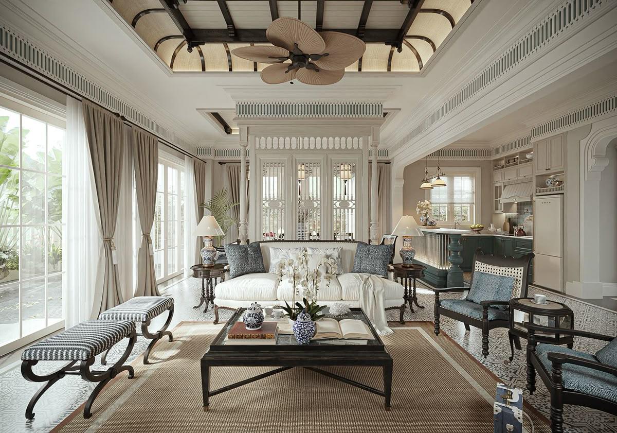 Góc phòng khách đậm chất phong cách Indochine.
